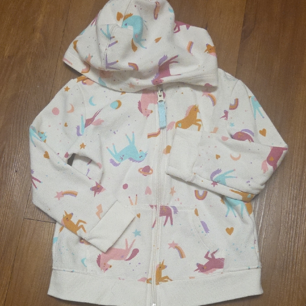 Cat & Jack Unicorn Print Hoodie - Cream and Multicolor
